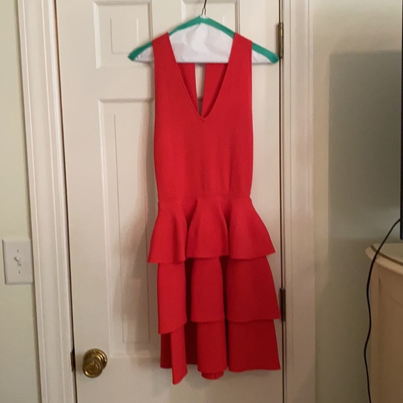 Orange Bermuda Knit Tiered Ruffle Fit/Flare Dress - Picture 3 of 7